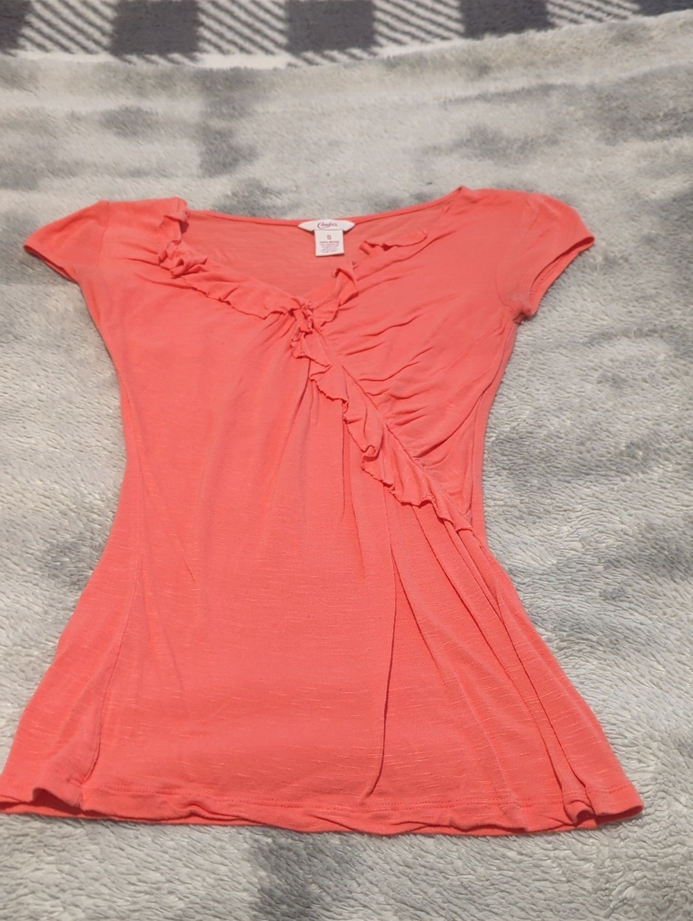Candie's Coral Pink Ruffle Short Sleeve Top